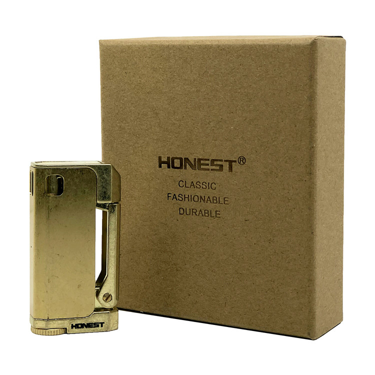 فندک بنزینی هانست | honest بدنه برنجی مدل ترنچ | طراحی کلاسیک وینتیج ضد باد