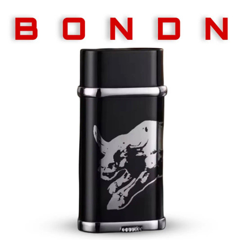 فندک گازی بندن(bondn) بدنه لاکی طرح گاو وحشی رنگ مشکی نقره ای