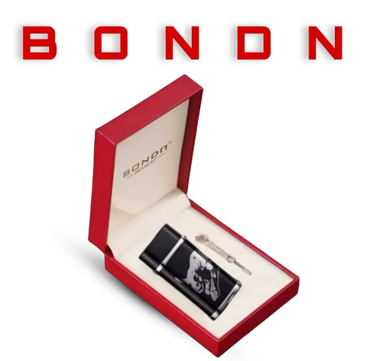 فندک گازی بندن(bondn) بدنه لاکی طرح گاو وحشی رنگ مشکی نقره ای