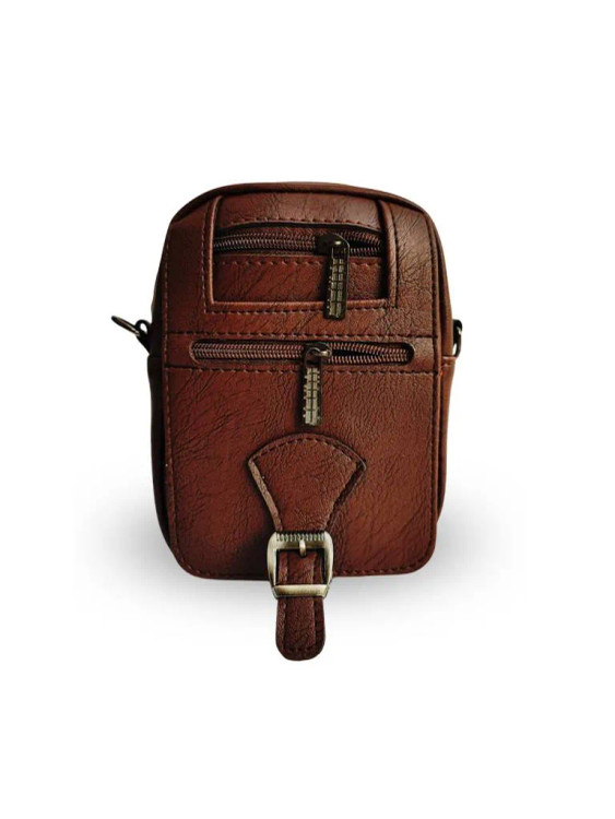 کیف دوشی چرم اسپرت زنانه و مردانه مدل S224 رنگ عسلی نمای کنار | سبک، شیک و بادوام