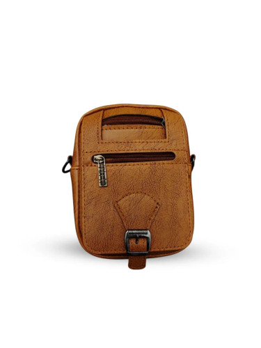 کیف دوشی چرم اسپرت زنانه و مردانه مدل S224 رنگ عسلی نمای کنار | سبک، شیک و بادوام