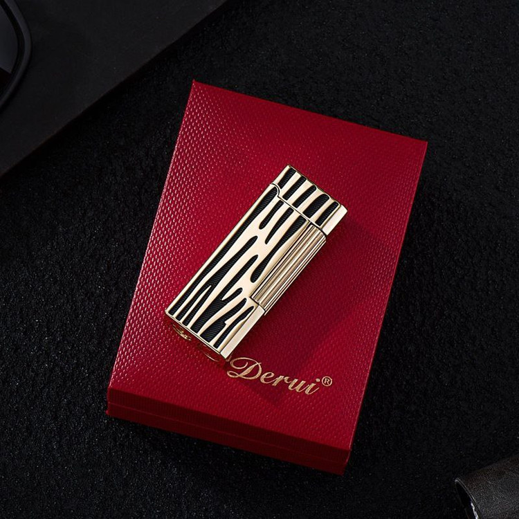 فندک گازی دروی (derui) بغل زن طرح دانهیل مشکی طلایی راه راه