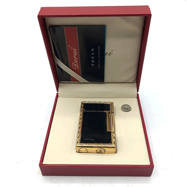 فندک گازی دروی (derui) بغل زن لاین1 مشکی با حاشیه طلایی