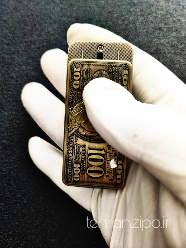 فندک گازی برند lighter کشویی شعله قرمز کوره ای بدنه فلزی