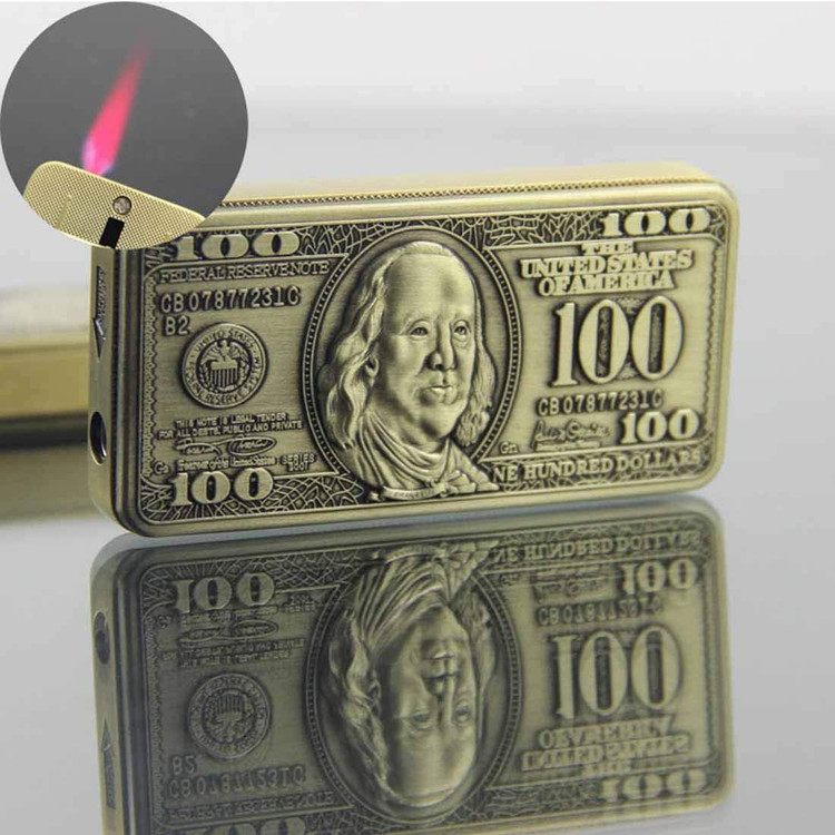 فندک گازی برند lighter کشویی شعله قرمز کوره ای بدنه فلزی