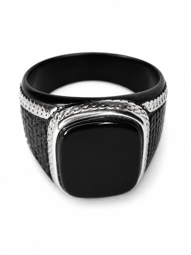 انگشتر مردانه استیل مشکی مدل Imperial Onyx