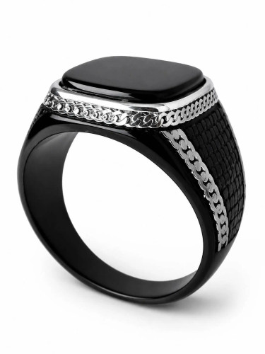 انگشتر مردانه استیل مشکی مدل Imperial Onyx
