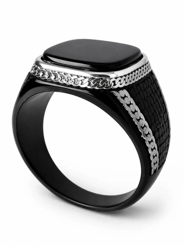 انگشتر مردانه استیل مشکی مدل Imperial Onyx