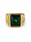 انگشتر مردانه استیل طلایی نگین سبز مدل Emerald King