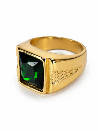 انگشتر مردانه استیل طلایی نگین سبز مدل Emerald King