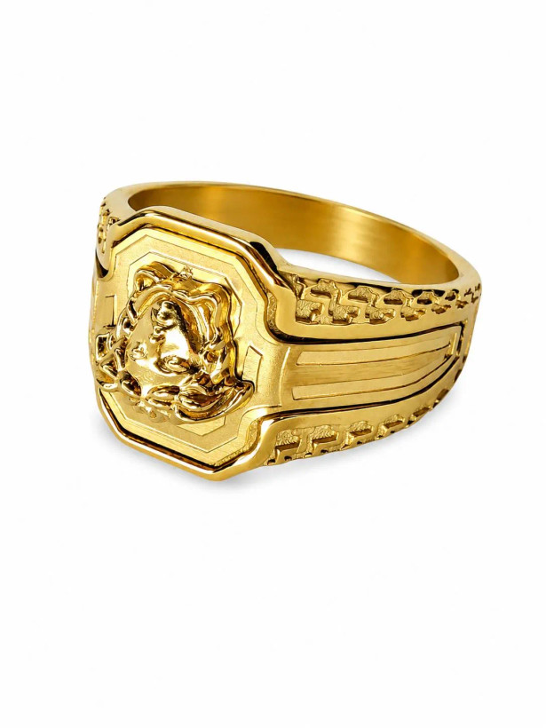 انگشتر مردانه استیل طلایی طرح مدوسا مدل Golden Medusa