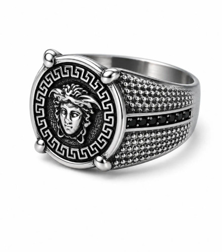 نگشتر مردانه استیل طرح مدوسا ورساچه مدل Silver Medusa