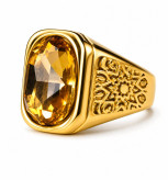 انگشتر مردانه استیل طلایی نگین عسلی مدل Royal Amber