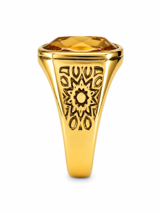 انگشتر مردانه استیل طلایی نگین عسلی مدل Royal Amber