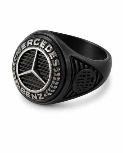 انگشتر مردانه استیل رنگ مشکی طرح mercedes benz