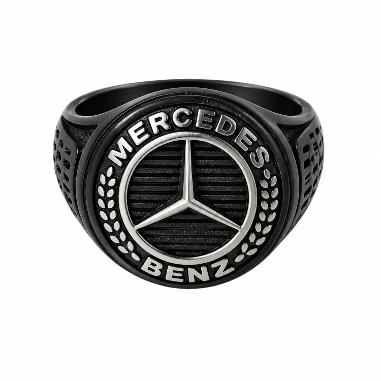 انگشتر مردانه استیل رنگ مشکی طرح mercedes benz