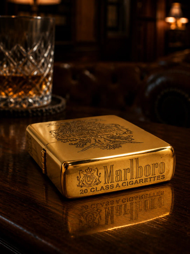 فندک بنزینی برند chief بدنه برنجی طرح Marlboro