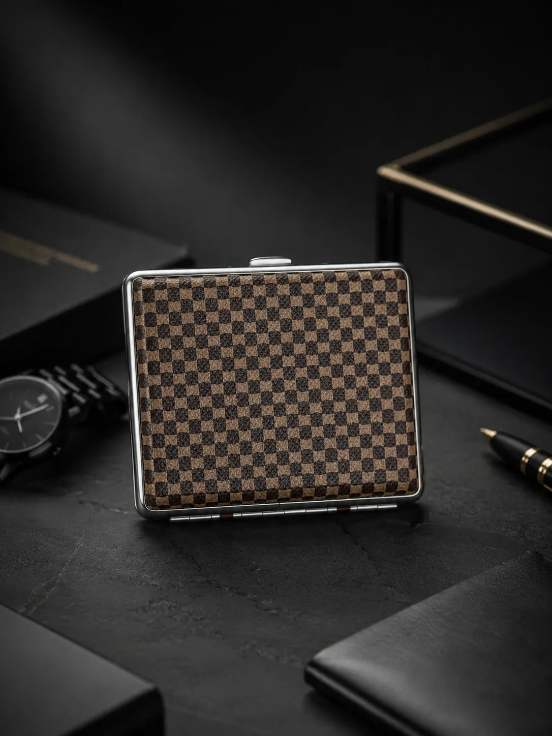 جا سیگاری چرمی گوپای (Guipai) چهار خانه ریز طرح damier ebene