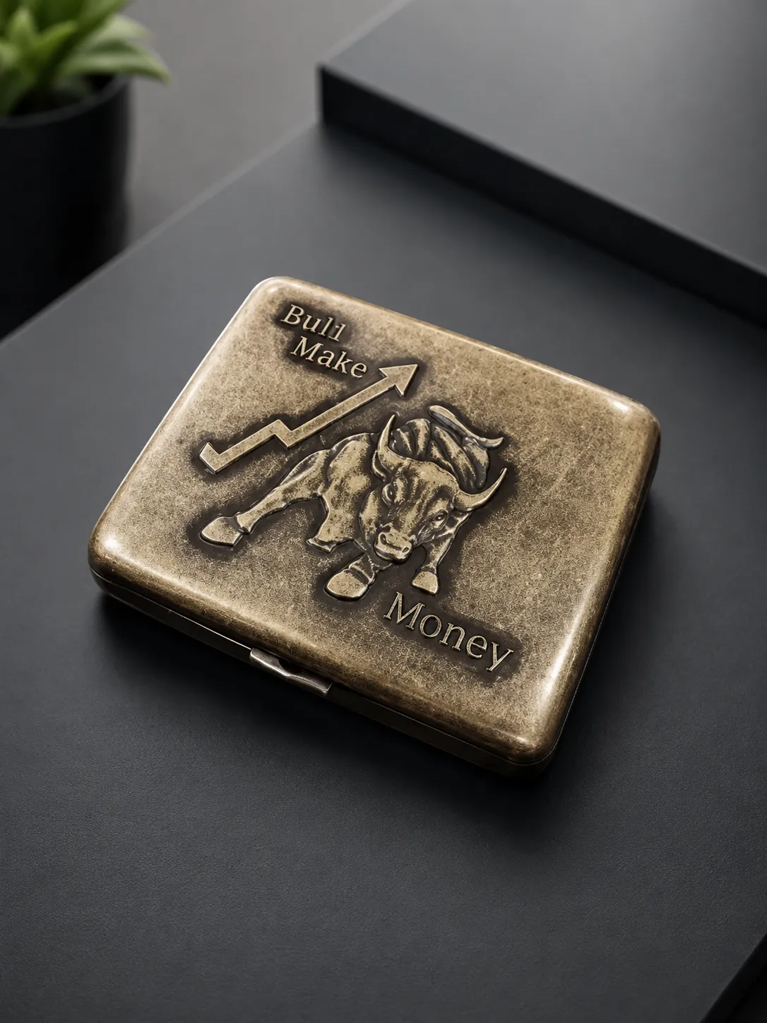 جای سیگار برند روپای بدنه برنجی طرح گاو وحشی کد Bulls Make Money
