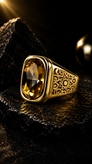 انگشتر مردانه استیل طلایی نگین عسلی مدل Royal Amber