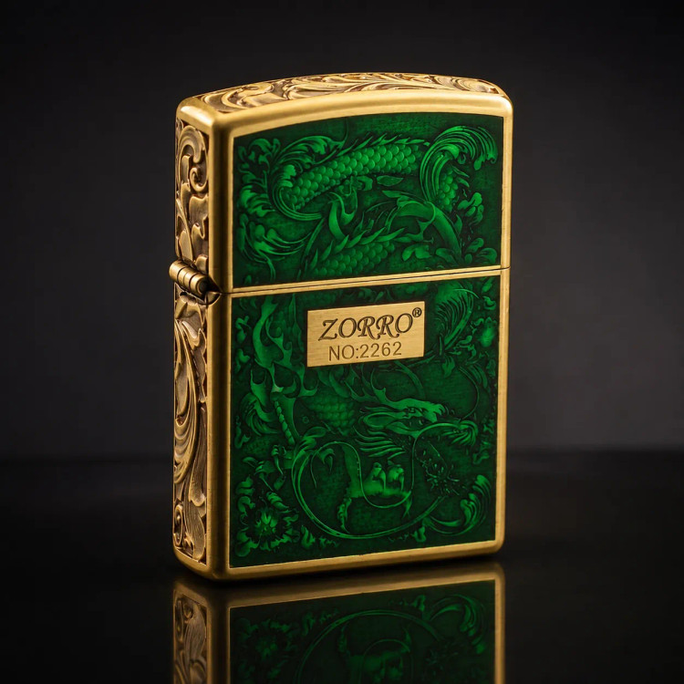 فندک بنزینی برند zorro بدنه فلزی طرح Divine Dragon سری ZK33