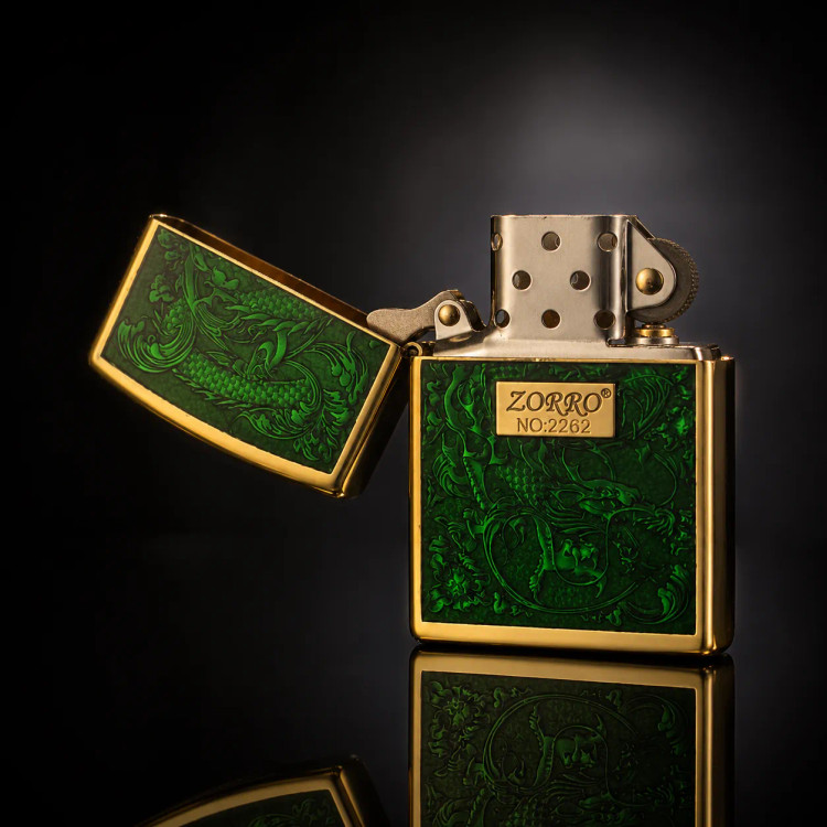 فندک بنزینی برند zorro بدنه فلزی طرح Divine Dragon سری ZK33