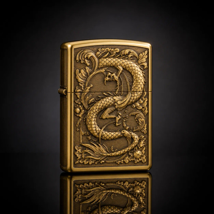 فندک بنزینی برند zorro بدنه فلزی طرح Divine Dragon سری ZK33