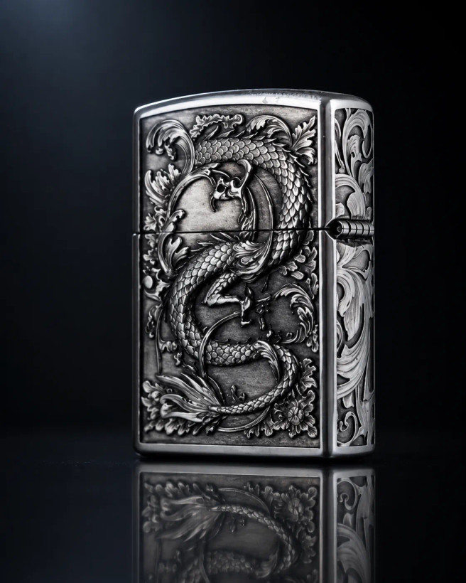 فندک بنزینی برند zorro طرح Divine Dragon رنگ آبی