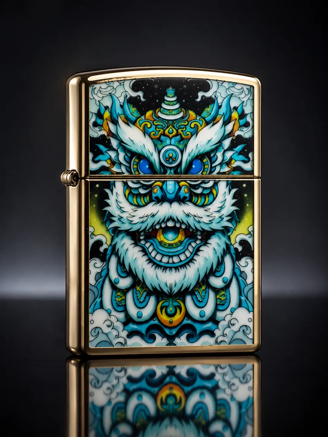 فندک بنزینی برند zorro بدنه فلزی طرح foo dog سری zk43