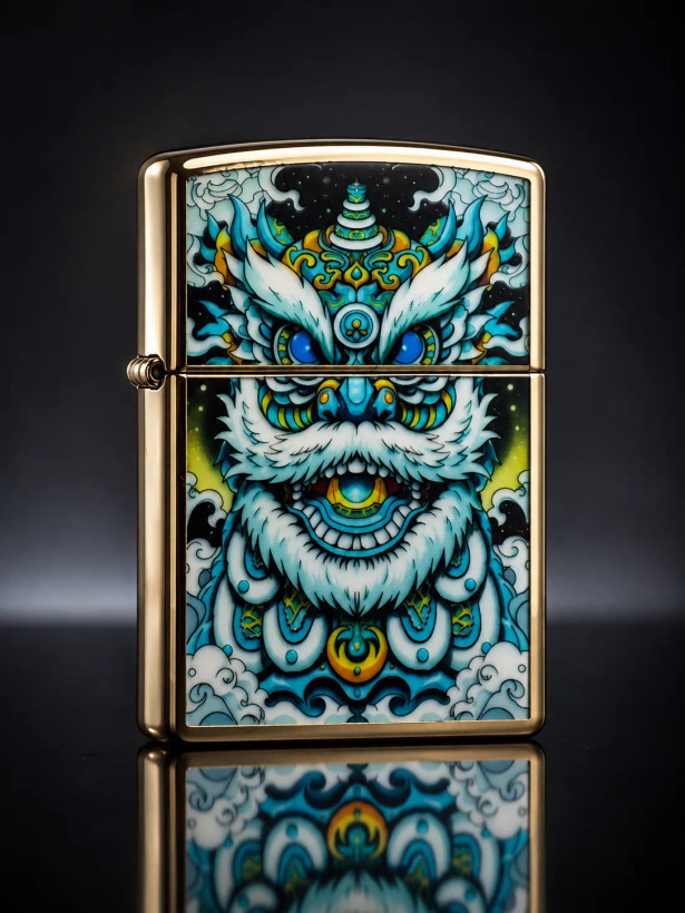 فندک بنزینی برند zorro بدنه فلزی طرح foo dog سری zk43