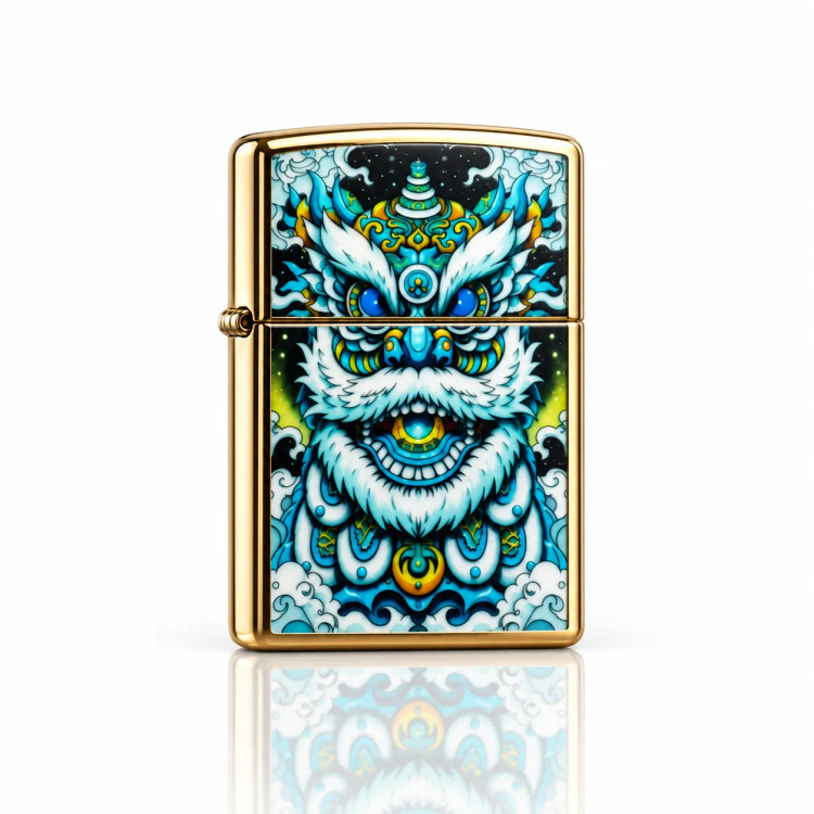 فندک بنزینی برند zorro بدنه فلزی طرح foo dog سری zk43