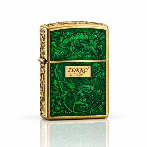 فندک بنزینی برند zorro بدنه فلزی طرح Divine Dragon سری ZK33